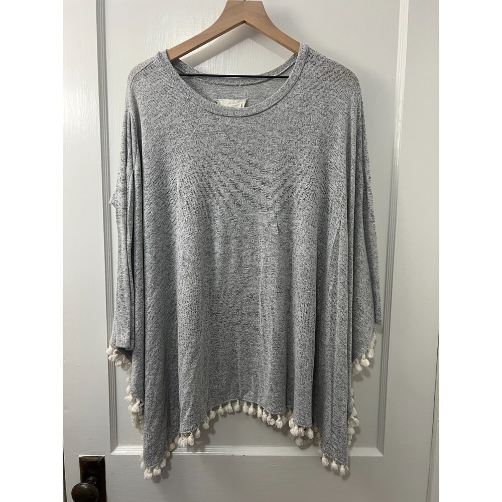 By Together You & I Women's Gray Tassel Trim Boho Oversized Top Size S